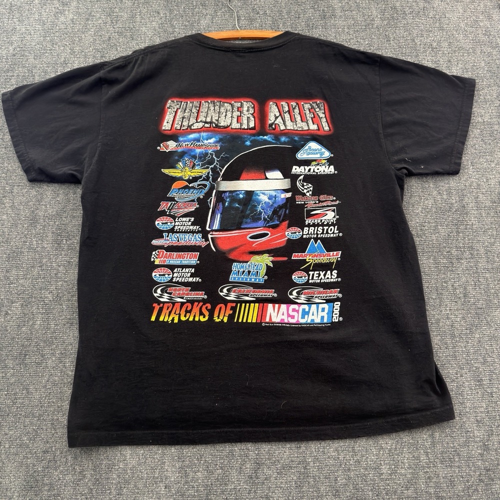 Vintage 2000 NASCAR Thunder Alley Tracks Graphic T-Shirt Mens XL Black
